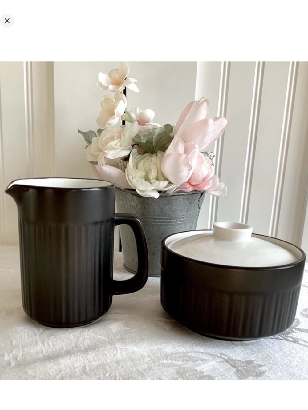 Vintage Rare 1960’s Mikasa Terra Stone Ink Black Creamer Pitcher and Sugar Bowl